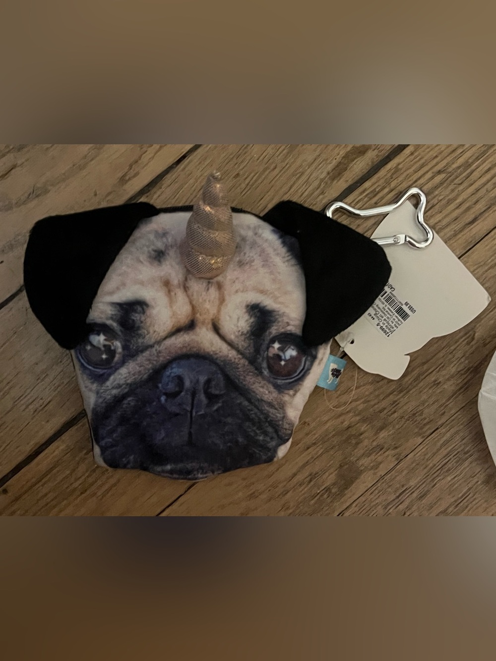 Super Cute Pug Dog Face W/Horn Zip Coin Wallet Pouch. New Keychain